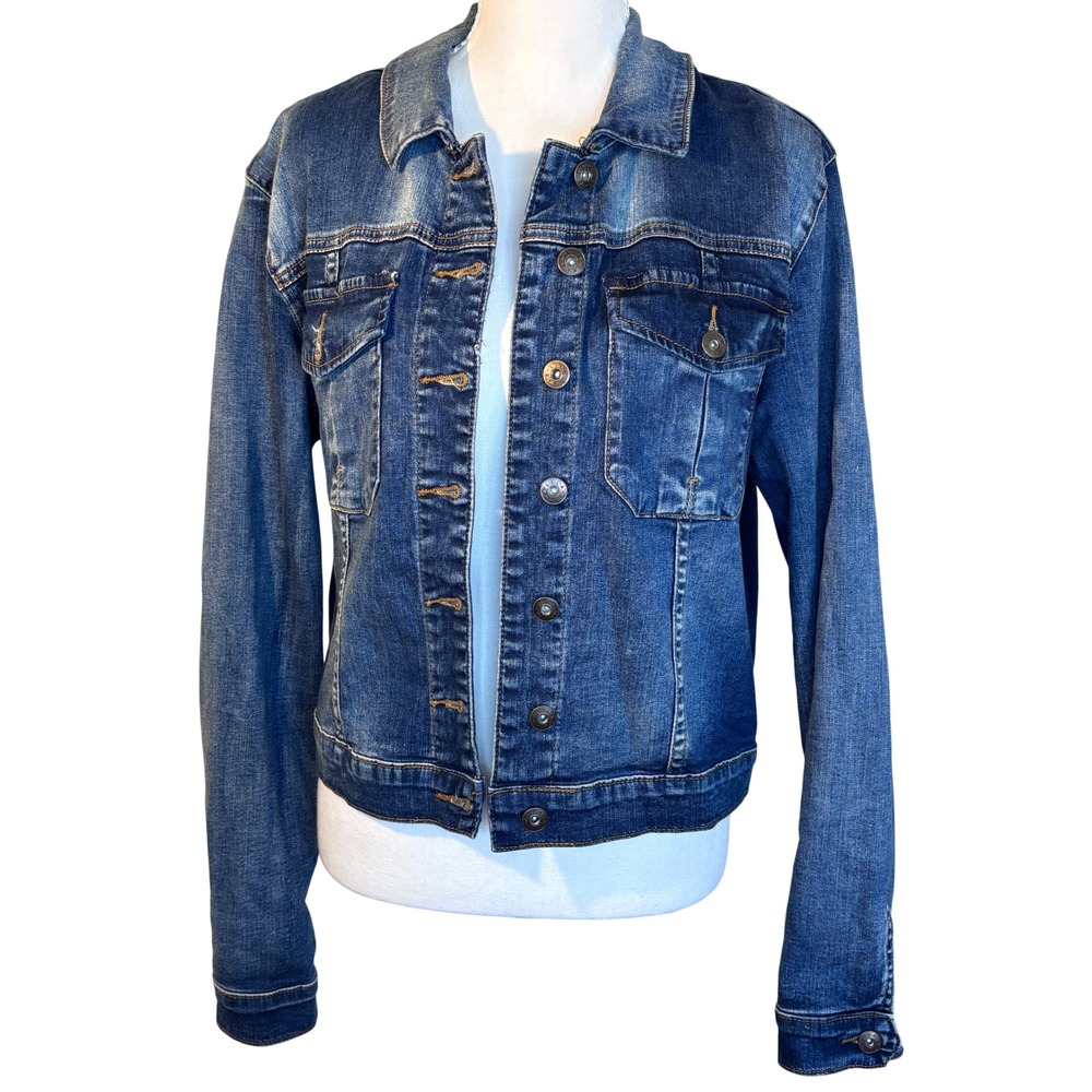 Lila Ryan Womens Medium Wash Denim Jacket Blue Size Large L Classic Button Up
